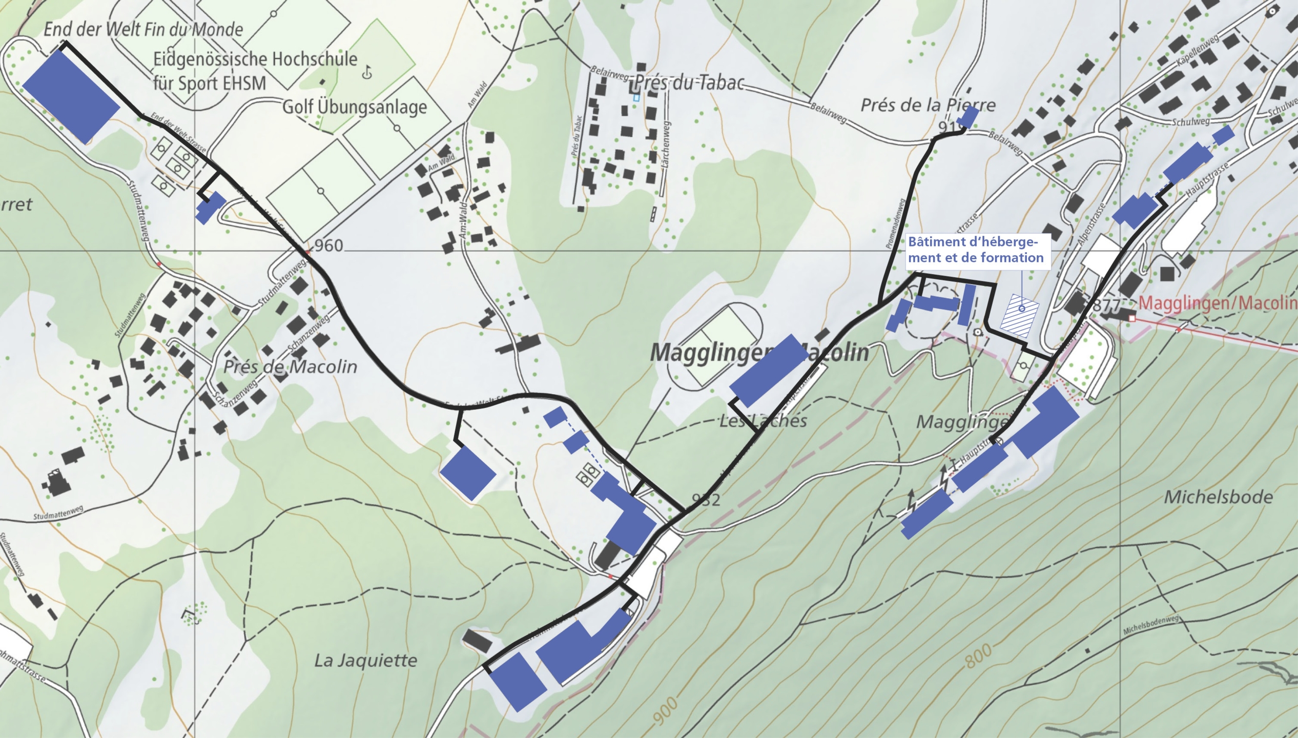 Ein 2'700 Meter langes Fernwärmenetz versorgt alle Gebiete